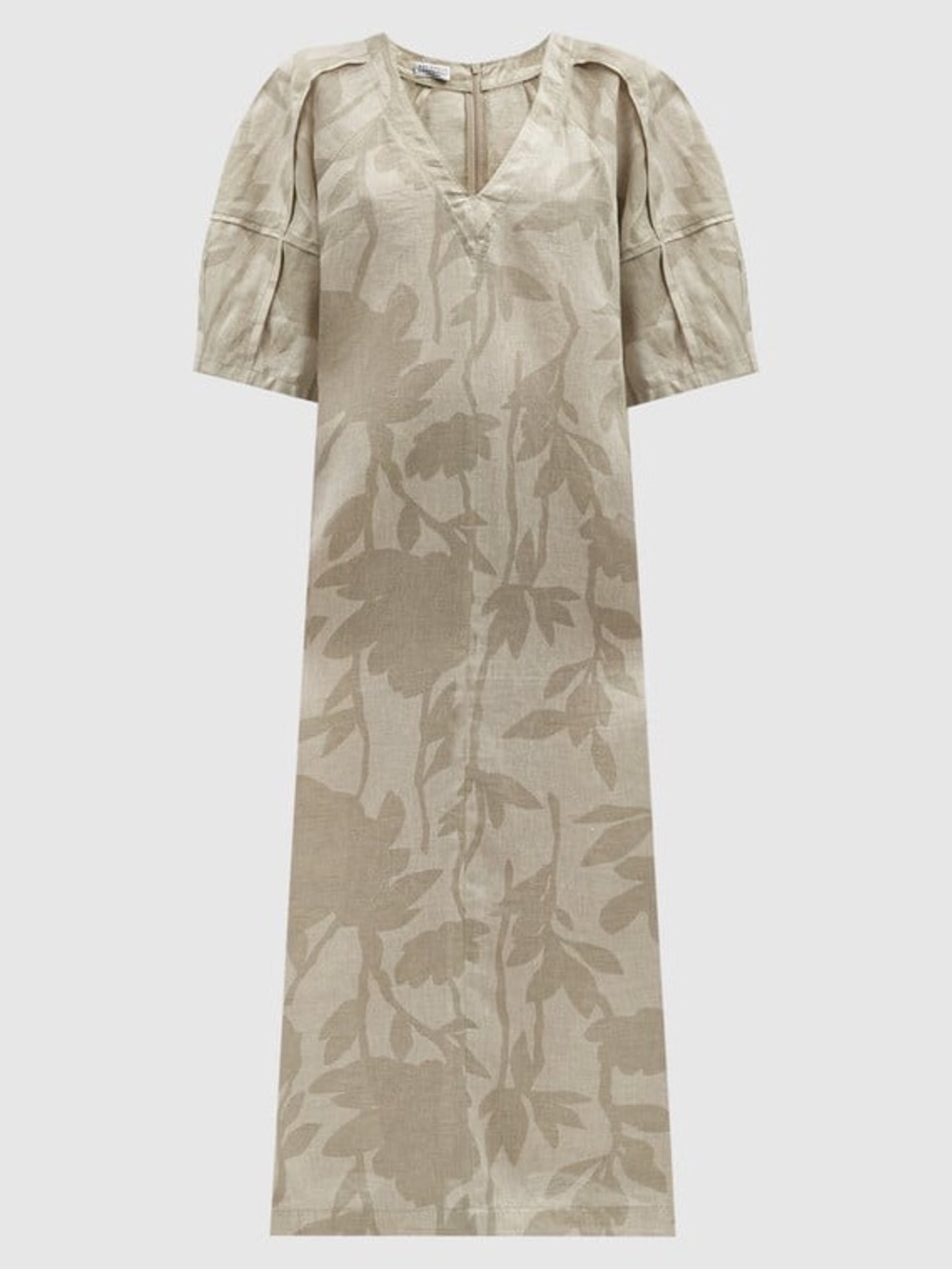 Brunello Cucinelli Beige Flower Print 100% Linen Maxi Dress Caftan NWT Size Smal - Picture 14 of 14